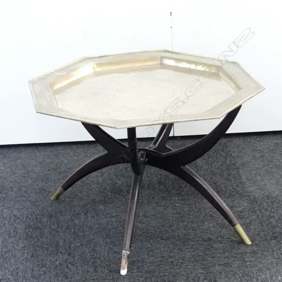 OCTAGONAL CHINESE BRASS TABLE/ WOODEN FOLDING BASE , W. 700MM