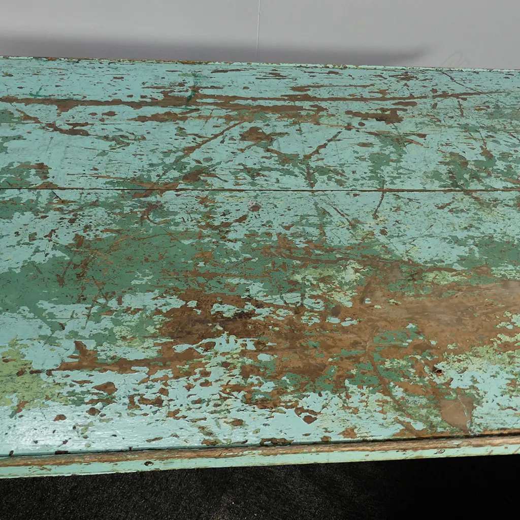 KAURI COLONIAL DINING TABLE WITH DISTRESSED PAINTED GREEN PATINATION, H. 750 X W. 910 X L. 1850 Image 1++