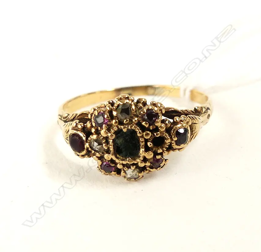 GEORGIAN GOLD/DIAMOND/GARNET RING (AF) Image 1++