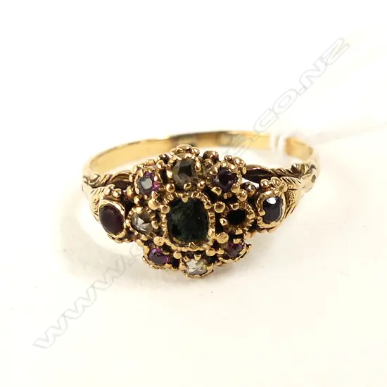 GEORGIAN GOLD/DIAMOND/GARNET RING (AF)