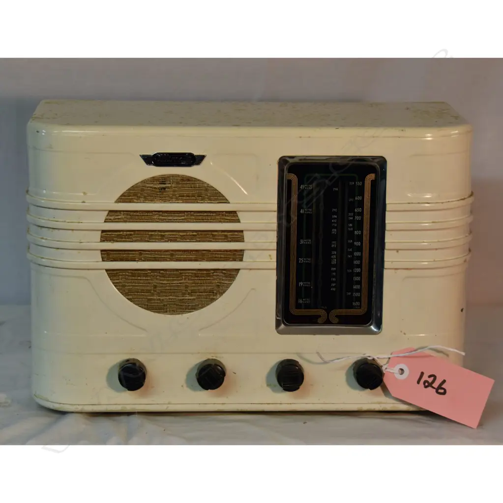 Model Ultimate, by Radio (1936) Ltd , Cream painted metal on wood.  H.270mm Image 1++