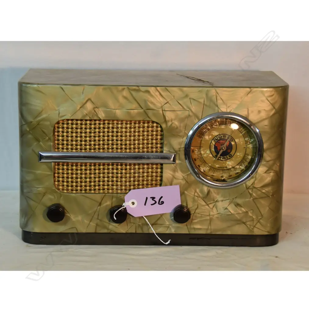 Model Model A  (M.O.P.), by World Radio, Mother of Pearl vinyl on wood. A/F. H.280mm Image 1++