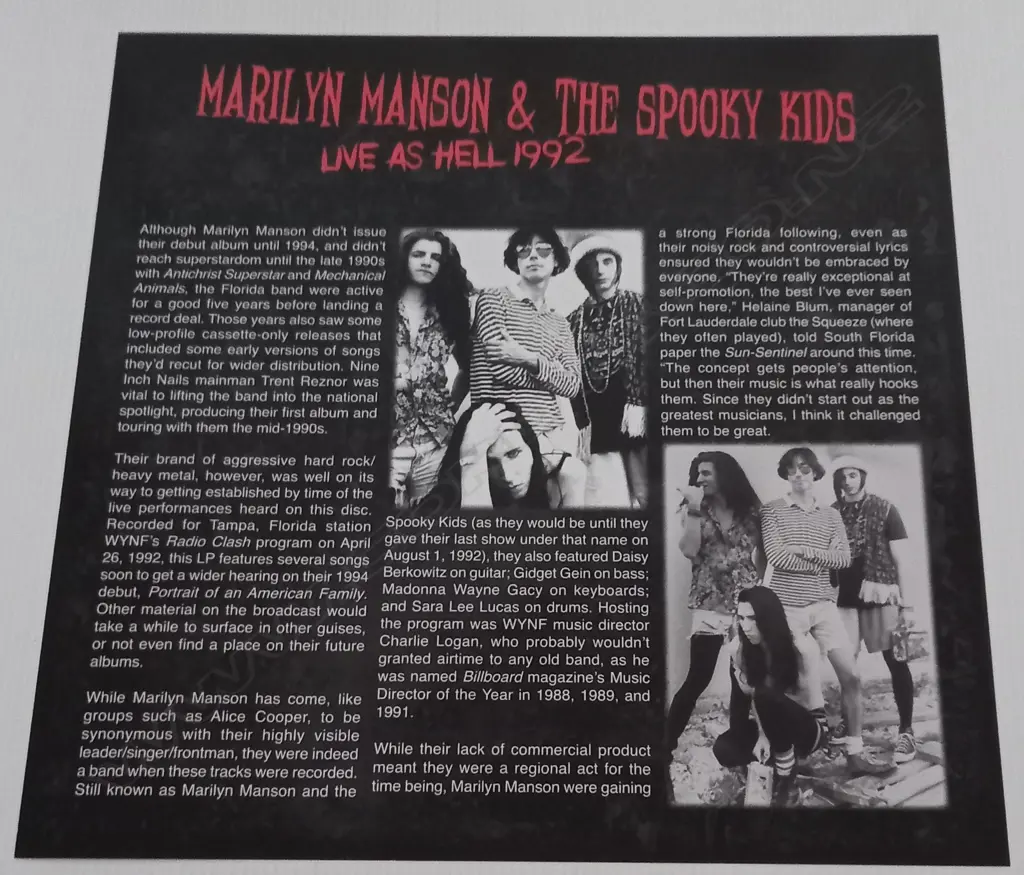 Marilyn Manson & The Spooky Kids, Live As Hell 1992 Image 1++