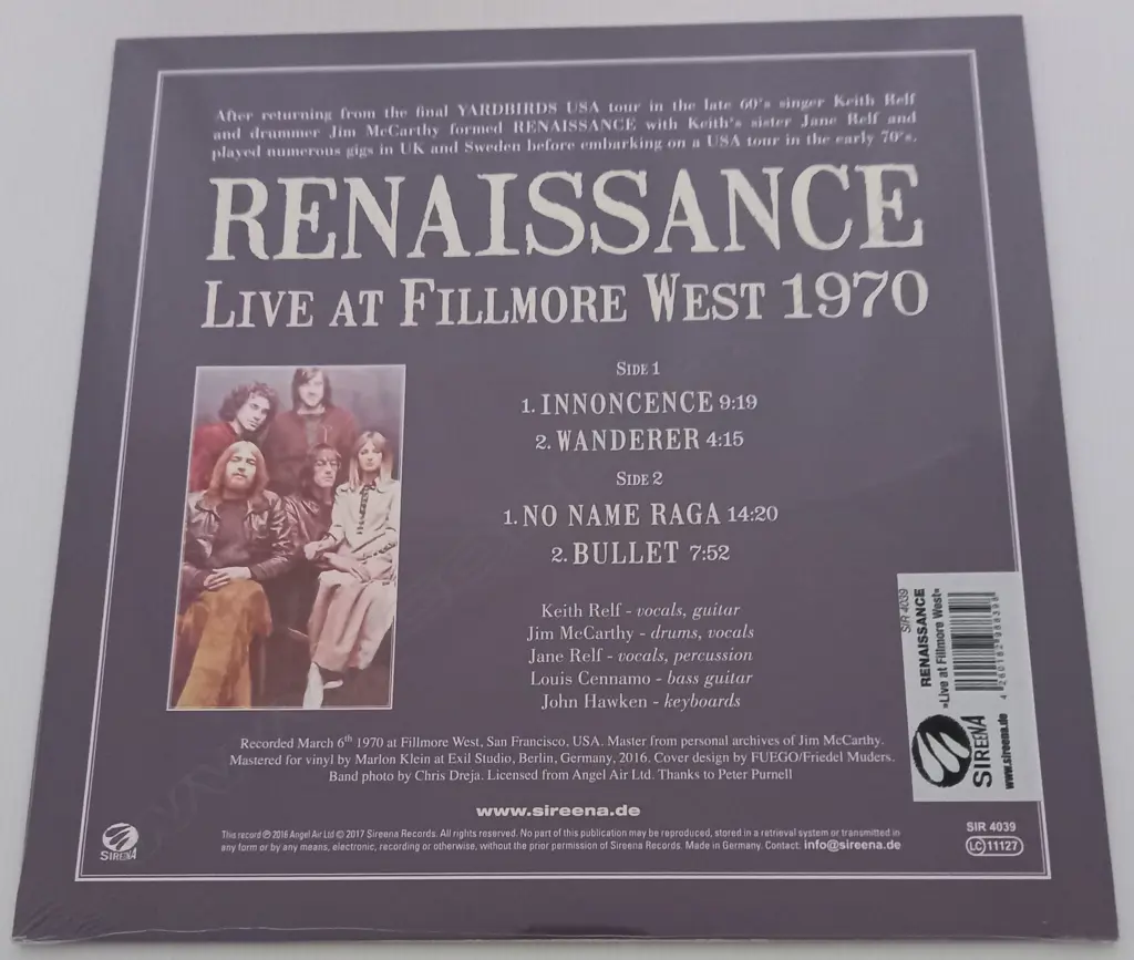 Renaissance (4), Live At Fillmore West 1970 Image 1++