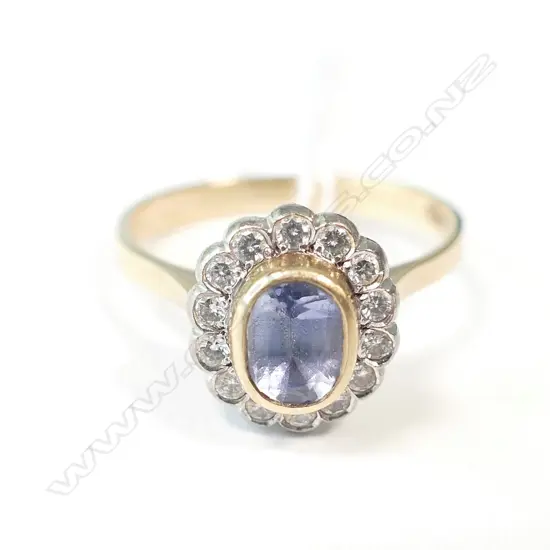 9CT BLUE STONE & DIAMOND RING
