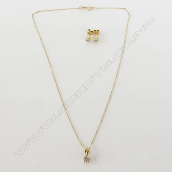18CT GOLD AND DIAMOND PENDANT/EARRINGS SET