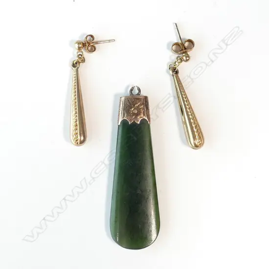 POUNAMU PENDANT (MOUNT A/F) + PR 9CT EARRINGS