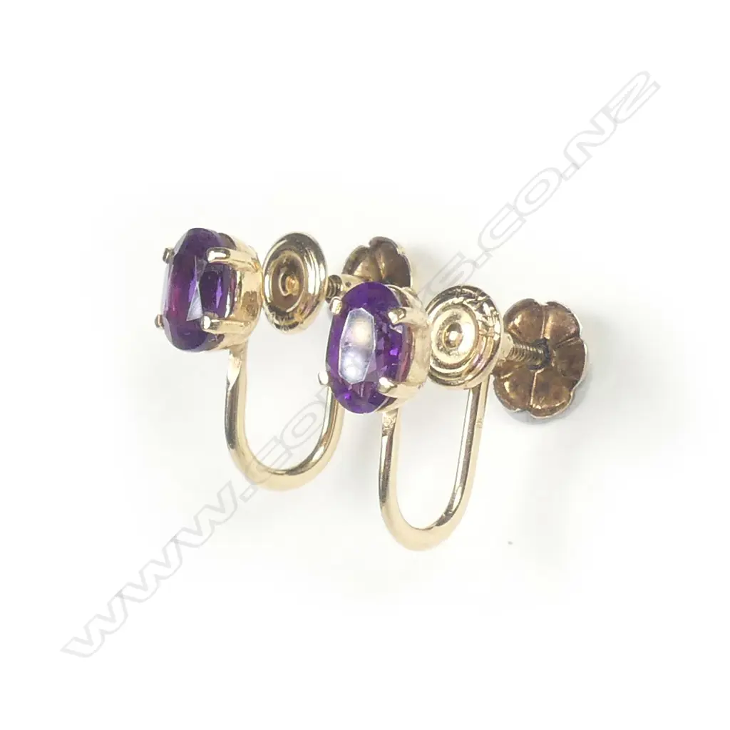 14K 1CT AFRICAN AMETHYST EARRINGS SCREW FITTINGS Image 1++