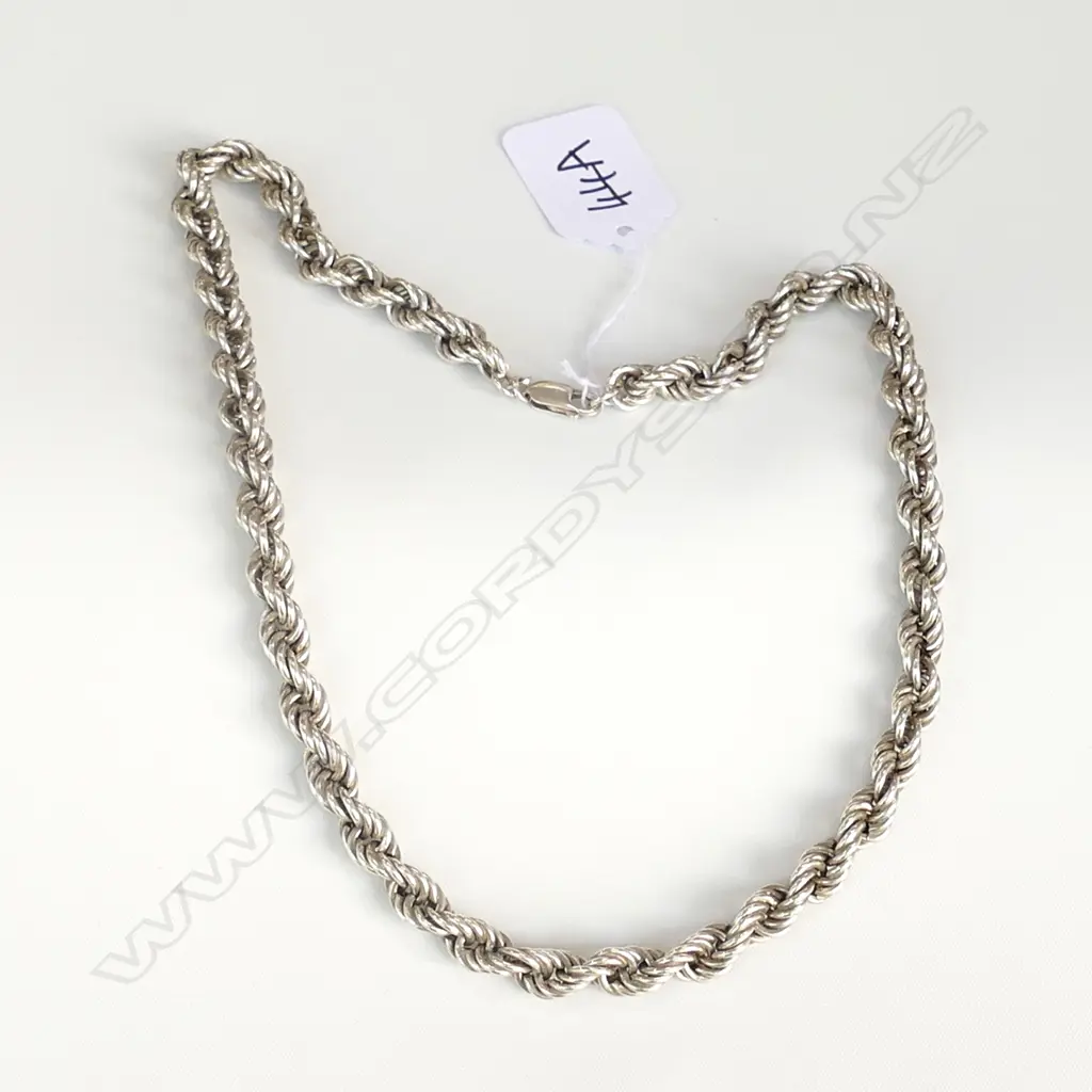SILVER ROPE TWIST NECK CHAIN w PARROT BEACK CLASP. L.500mm Image 1++