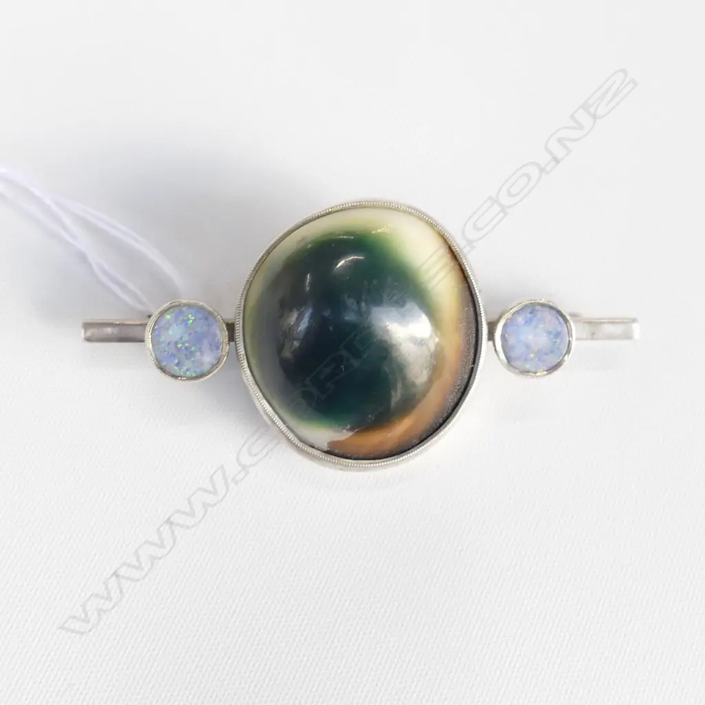 SILVER CATS EYE AND OPAL BROOCH Image 1++
