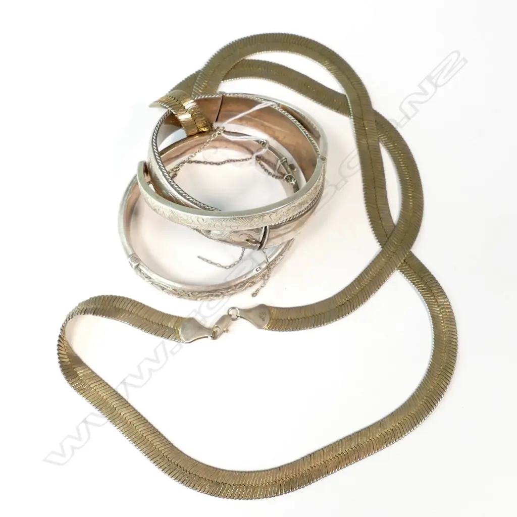 ASORTED SILVER & PLATED JEWELLERY SOME AF 3 BANGLES + NECKLACE Image 1++