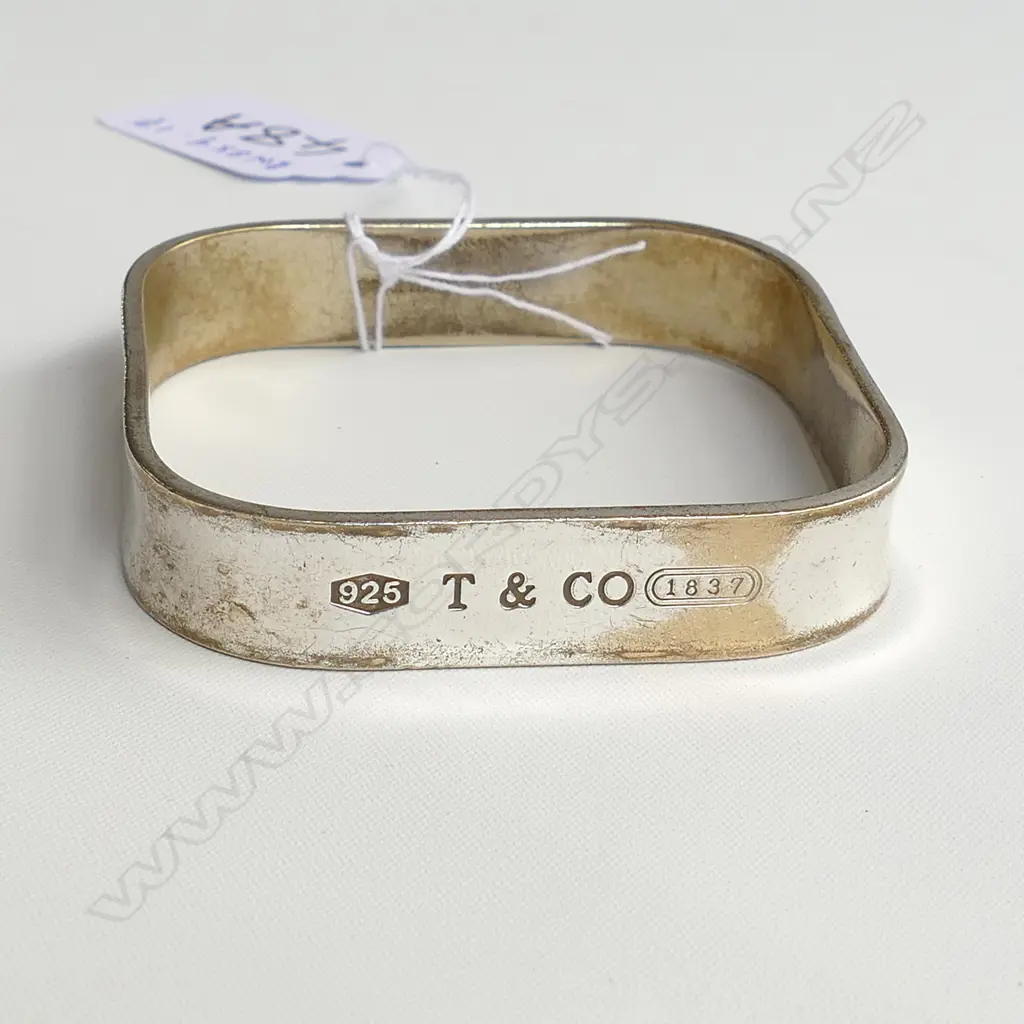 SILVER (?)  BANGLE ROUNDED SQUARE MARKED TIFFANY Image 1++