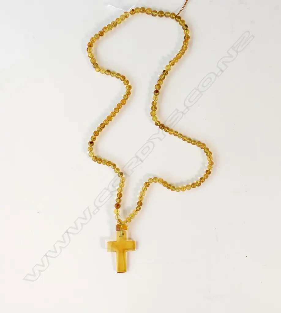 AMBER NECKLACE WITH CRUXIFIX PENDANT Image 1++