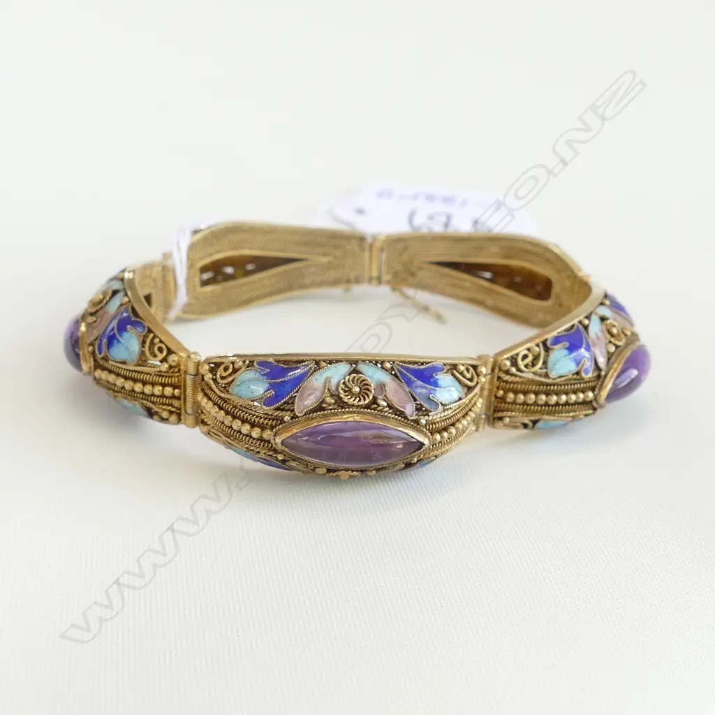VINTAGE SILVER GILT AMETHYST & ENAMEL BRACELET Image 1++