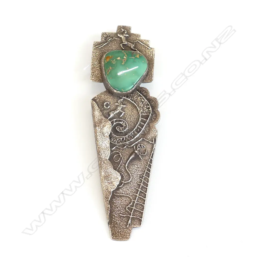 A STUDIO JEWELLERY TURQUOISE & SILVER PENDANT/BROOCH Image 1++