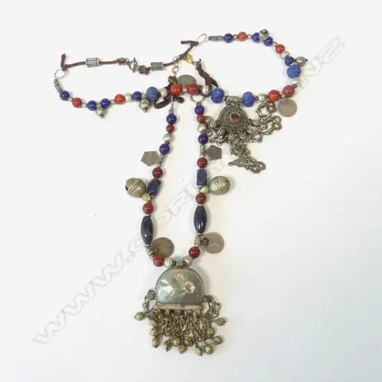 2 AFGHAN SILVER/BEAD NECKLACES
