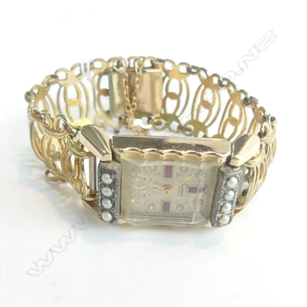 ROLLED GOLD & PEARL WATCH "LIBERACE" STYLE Image 1++