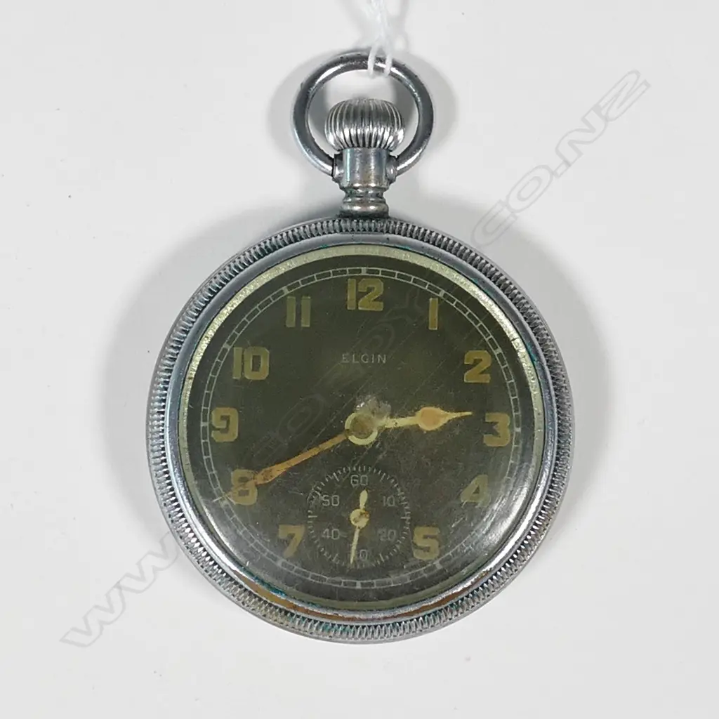 ELGIN MILITARY BLACK FACE POCKET WATCH. Image 1++