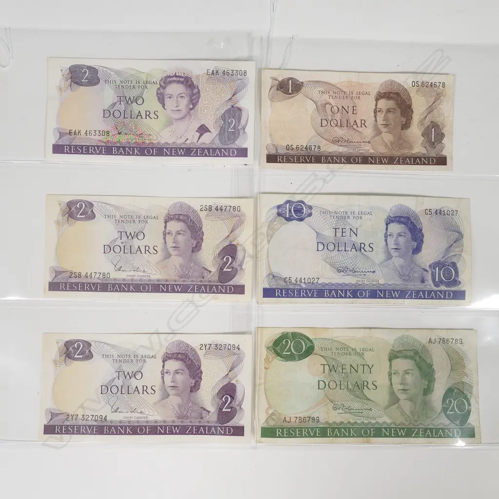 6 ASST NZ BANK NOTES - $1 / $2 / $10 / & $20 Image 1++