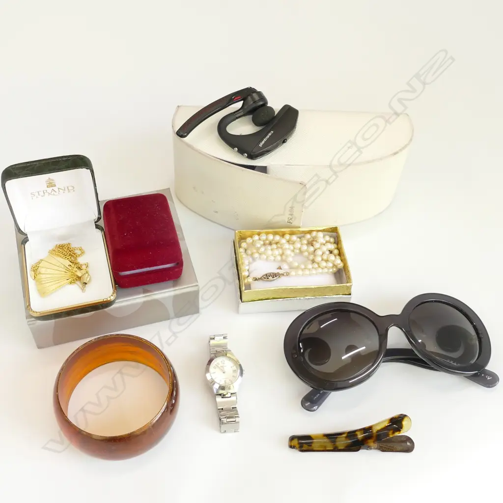 BOX LOT ASST. COSTUME JEWELRY AND PRADA SUNGLASSES Image 1++