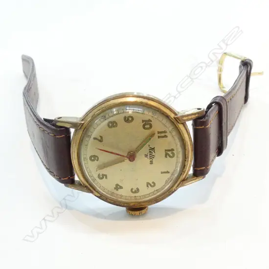 VINTAGE KELTON 21 WRISTWATCH, GOLD PLATED ON LEATHER STRAP