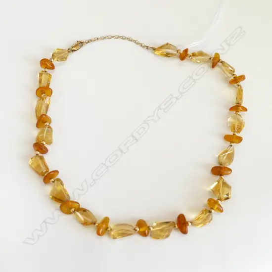 NATURAL CITRINE & AMBER NECKLACE 9CT CHAIN
