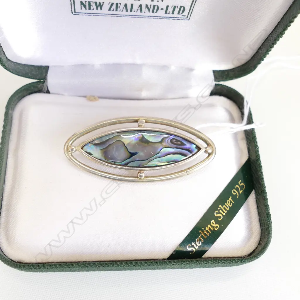 VINTAGE NZ PAUA & S/SILVER BROOCH, 925, L.45MM Image 1++