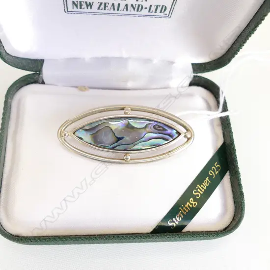 VINTAGE NZ PAUA & S/SILVER BROOCH, 925, L.45MM