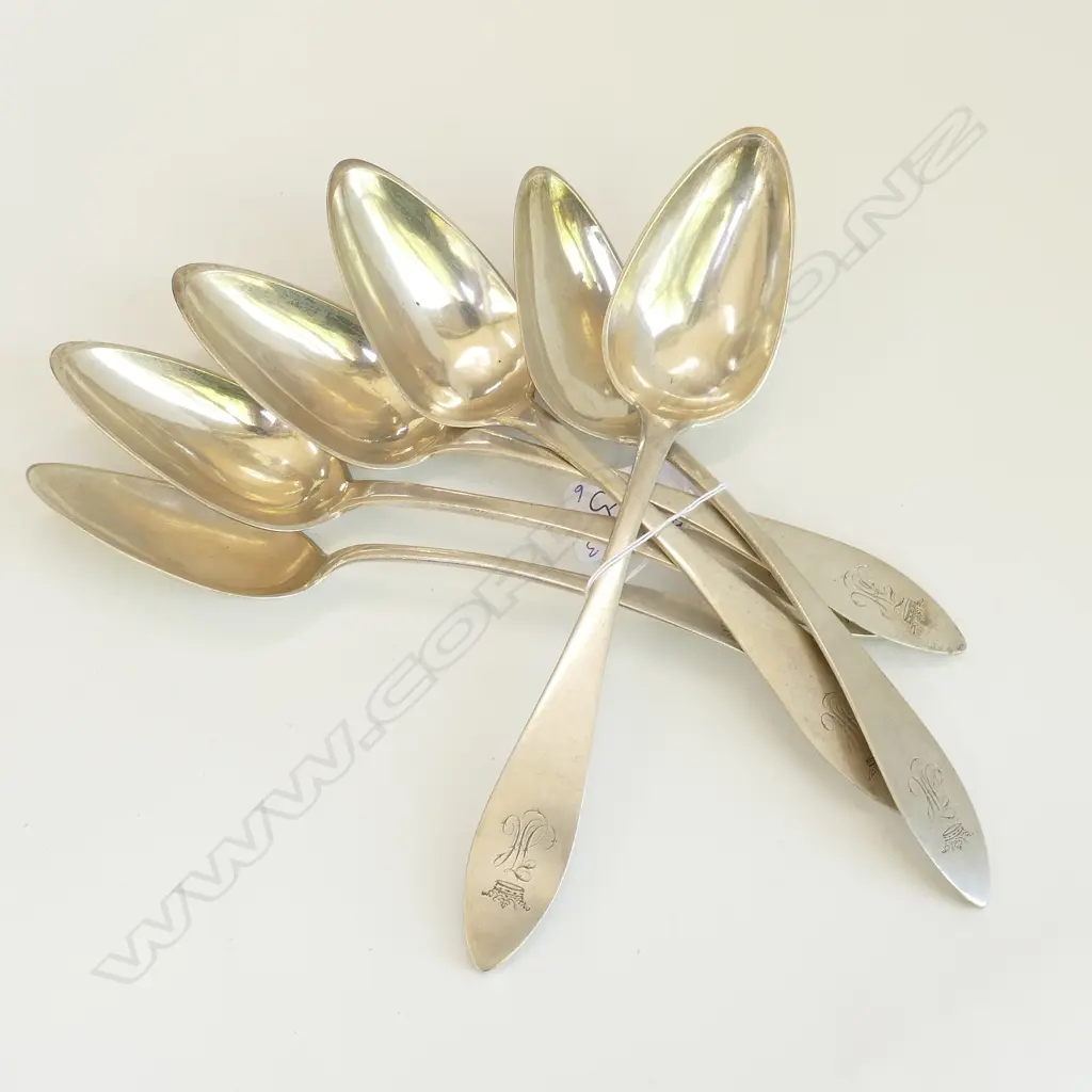 6 19THC GERMAN SILVER TABLE SPOONS 329gms Image 1++