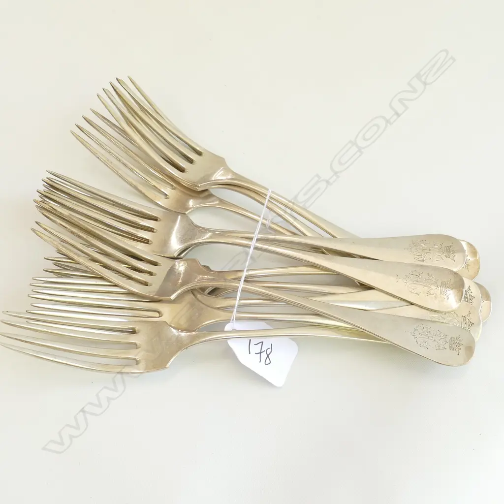 12 19thC GERMAN SILVER TABLE FORKS 730GMS Image 1++