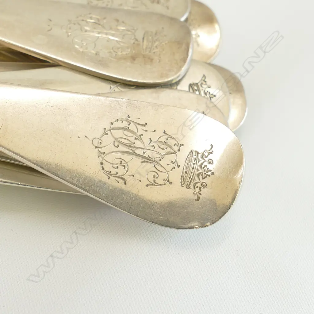 12 19thC GERMAN SILVER TABLE FORKS 730GMS Image 1++