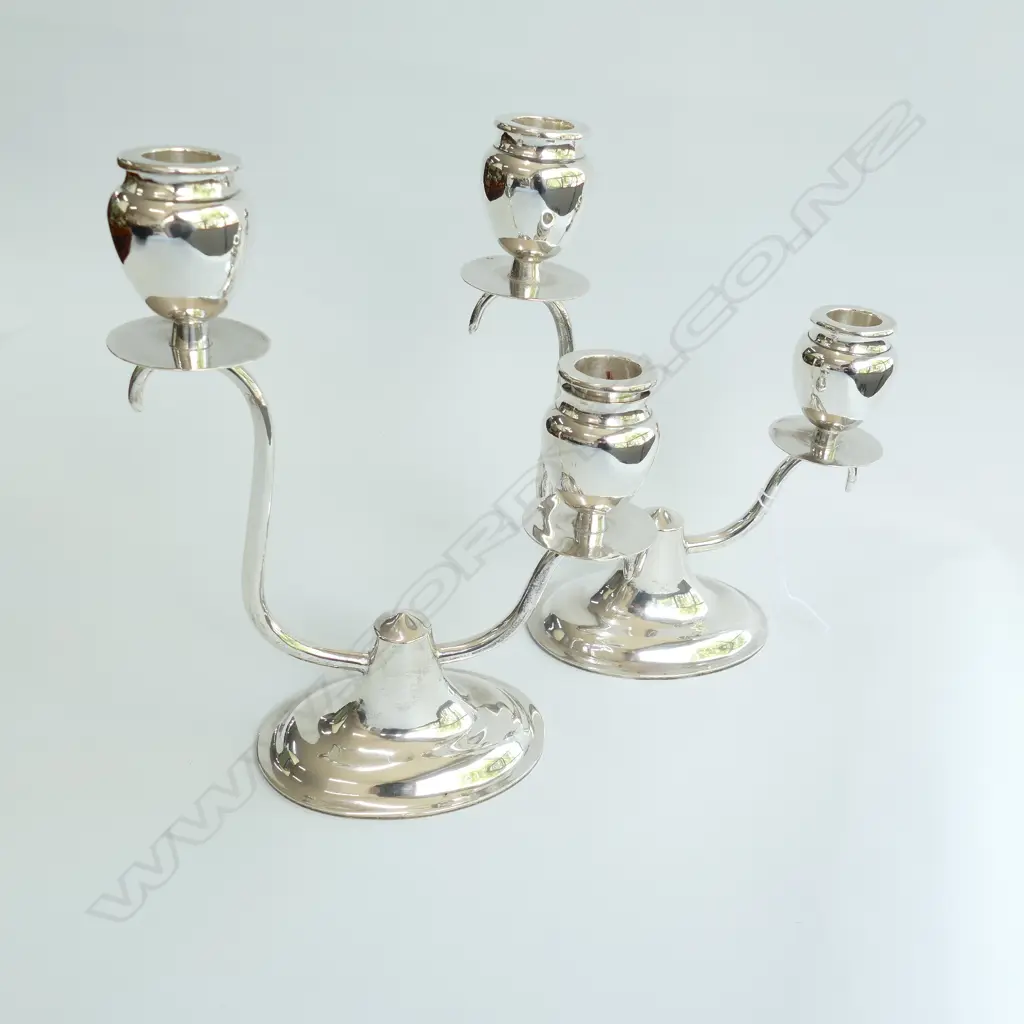 PR OF STG SILVER CANDLEHOLDERS 190MM W Image 1++