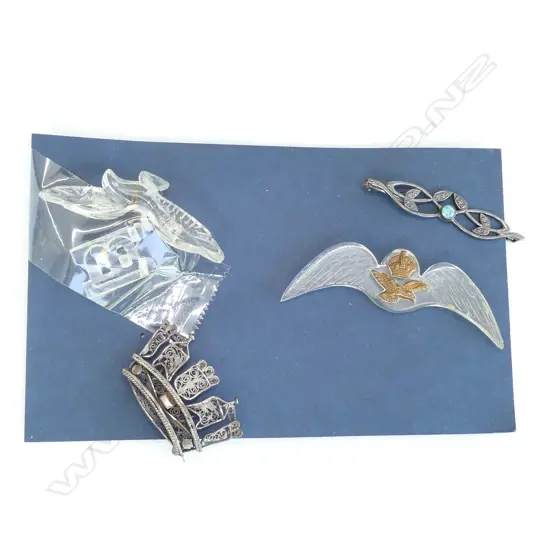 4 PCES ASST JEWELRY; 2 EAGLES AND 2 SILVER BROOCHES