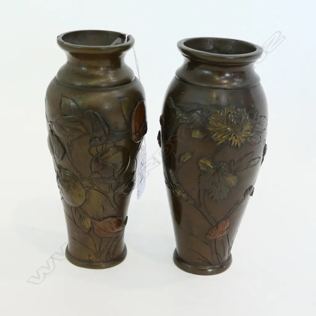 PAIR JAPANESE BRONZE VASES H.160MM Image 1++