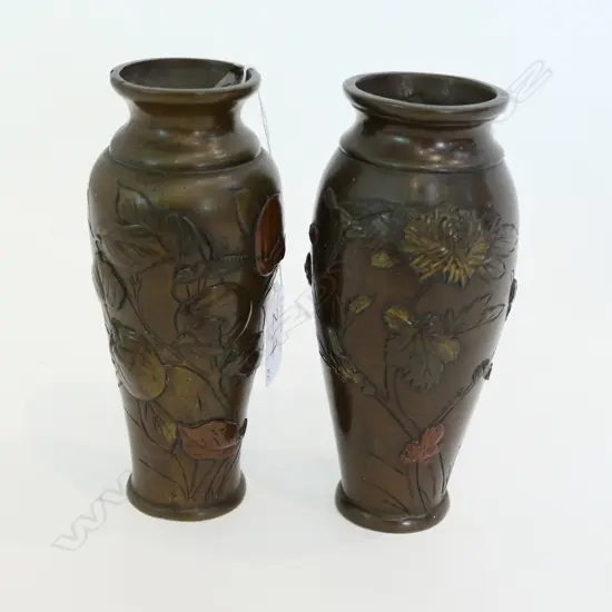PAIR JAPANESE BRONZE VASES H.160MM