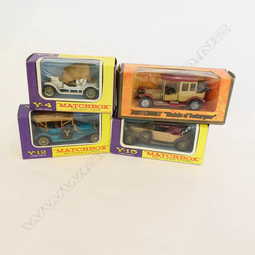3 MATCHBOX "MODELS OF YEASTERYEAR" PURPLE & YELLOW WINDOW BOXES + 1912 ROLLS ROYCE Image 1++