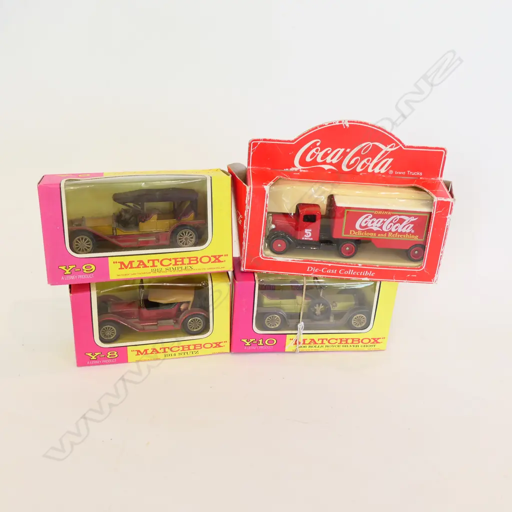 3 MATCHBOX "MODELS OF YESTERYEAR" PINK & YELLOW WINDOW BOXES + DIECAST COCA COLA TRUCK Image 1++