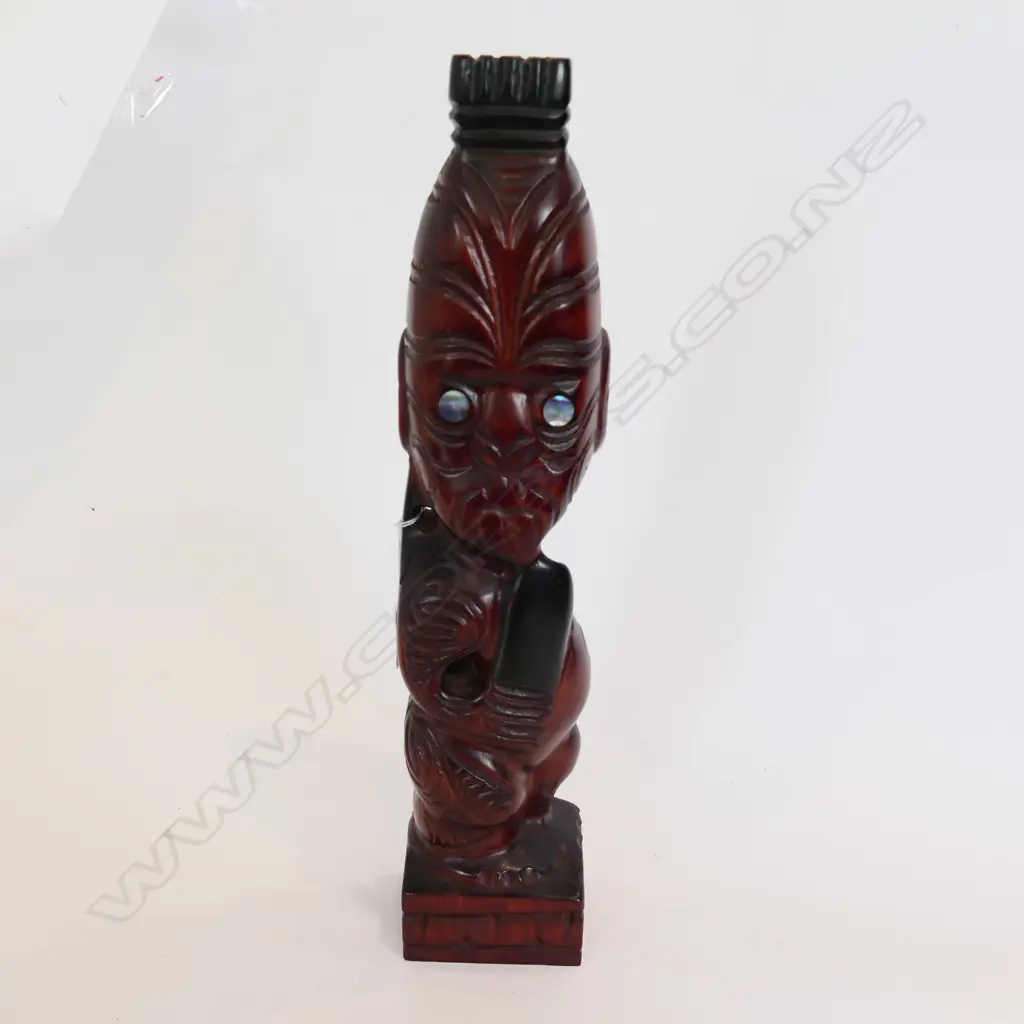 CARVED WOODEN MAORI STATUE 415MM H Image 1++