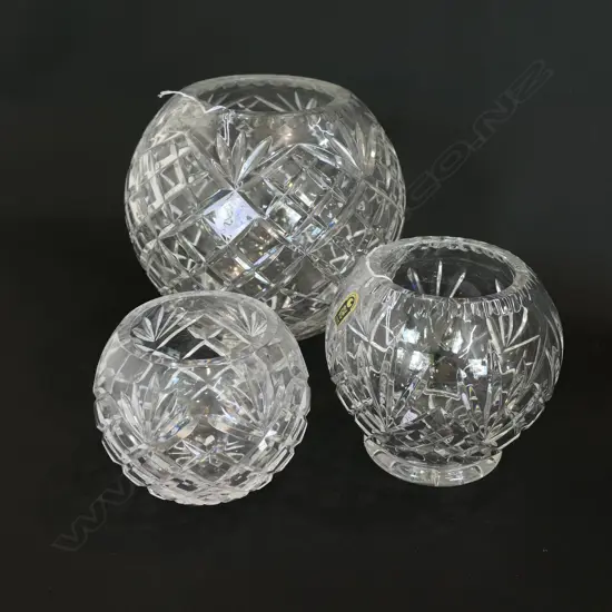3 CUT CRYSTAL SPHERICAL VASES H 190 MM