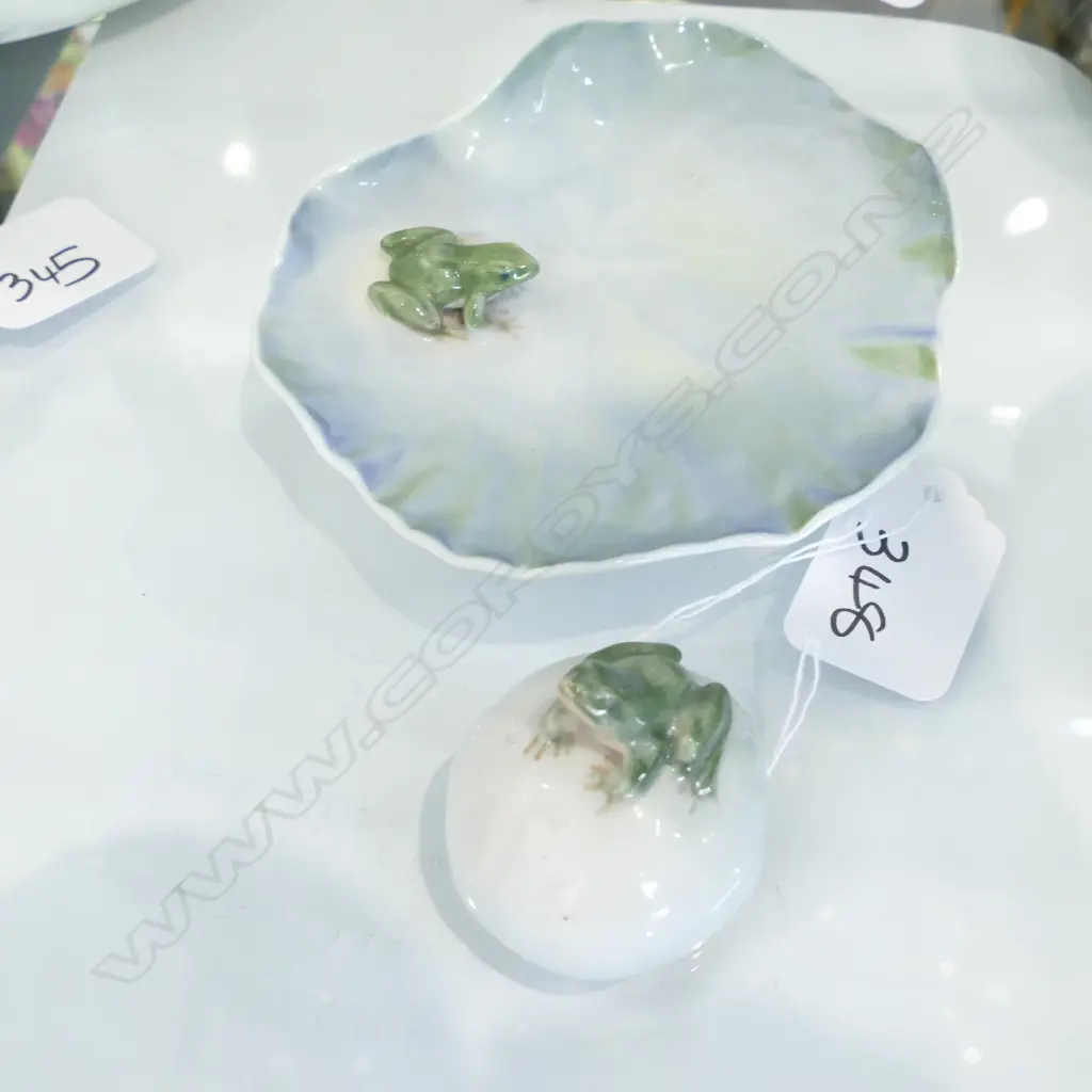 ROYAL COPENHAGEN FROG ON LILPAD AND FROG PAPERWEIGHT Image 1++
