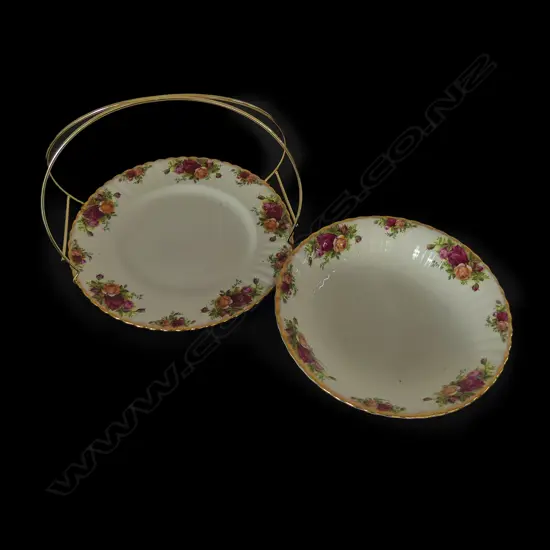 ROYAL ALBERT OCR SERVING BOWL (DIA. 240MM) PLUS CAKE STAND (DIA. 260MM)