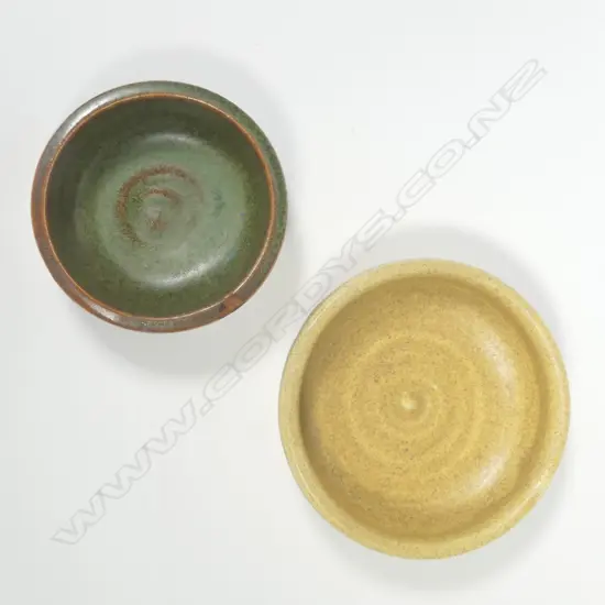 TWO SMALL OLIVE JONES PIN DISHES,  80MM & 100MM