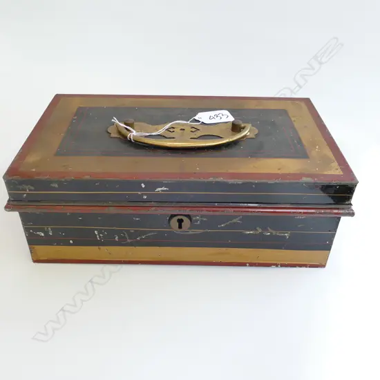 VICTORIAN METAL MONEY SAFE BOX 280MM L