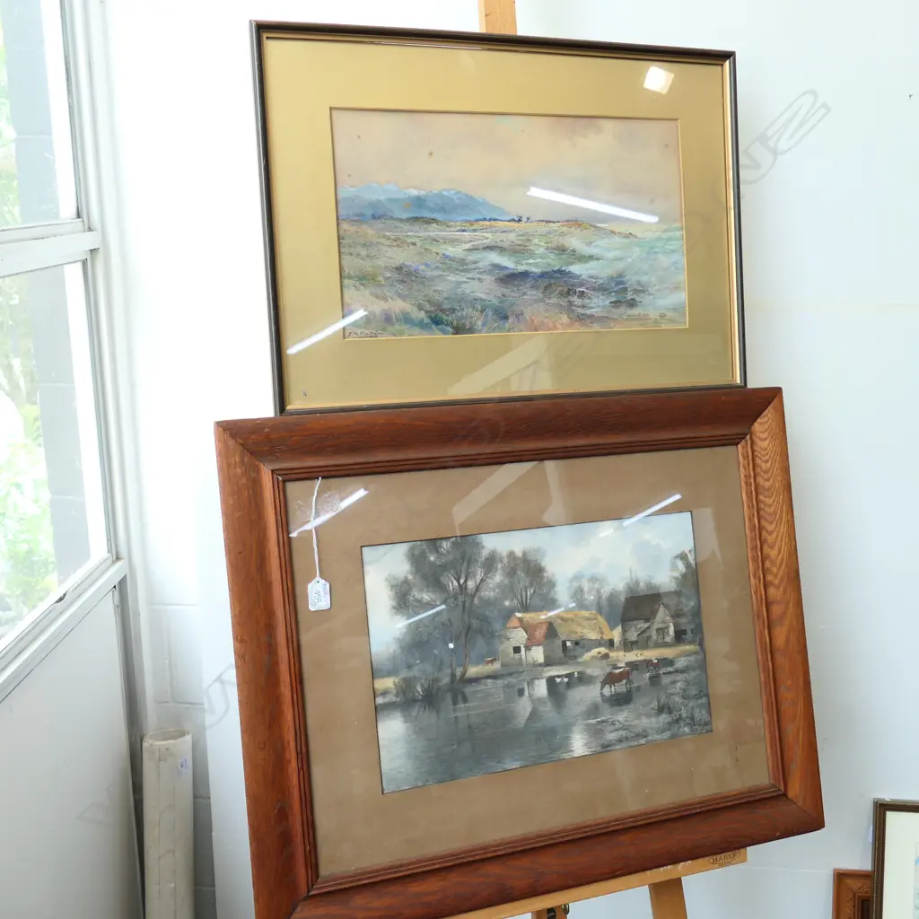 TWO SIGNED WATERCOLOURS FARMYARD SCENE AND OTHER 740MM W 590MM H Image 1++