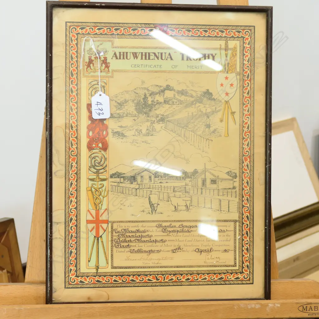 AHUWHENUA TROPHY C. 1940 FRAMED 420 X 315MM  Image 1++