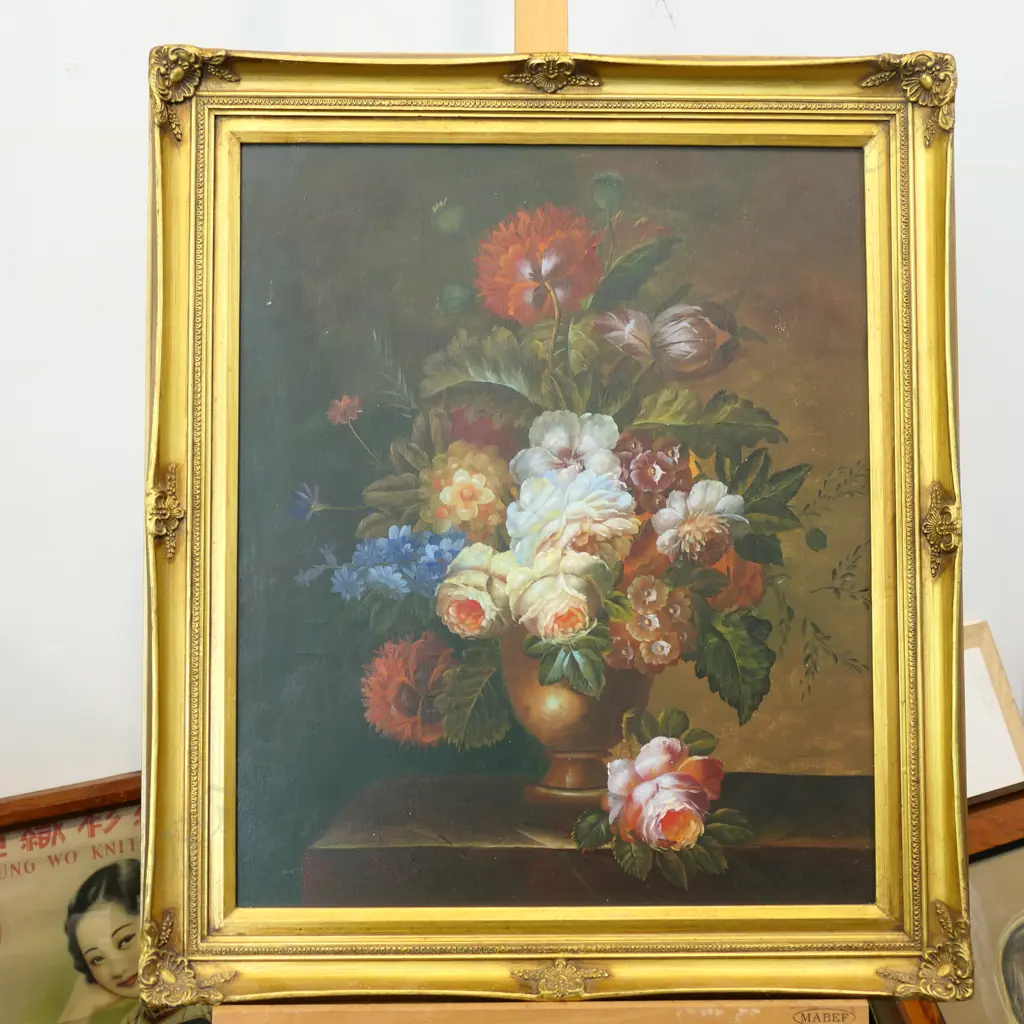 DUTCH STYLE STILL LIFE IN OIL ON CANVAS IN GILT FRAME W.630MM X 730MM (18885) Image 1++