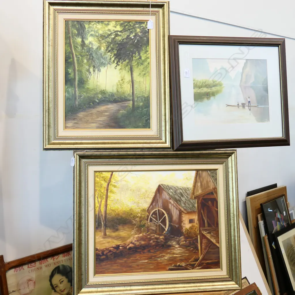 3 PAINTINGS, 2 OILS AND W/C LARGEST 670 X 570MM Image 1++