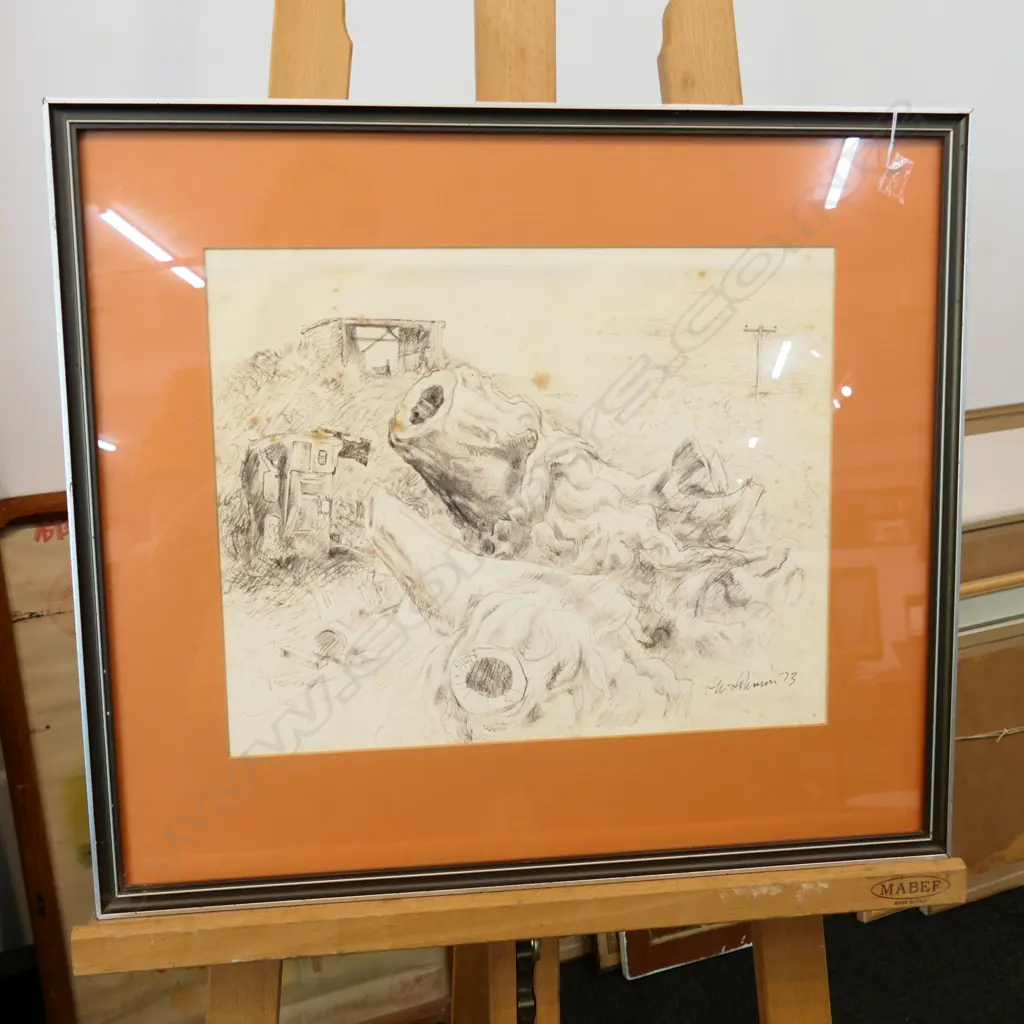ERIC LEE-JOHNSON 'STUMP & WRECK' INK SKETCH SGD & DATED '73 245 X 340MM Image 1++