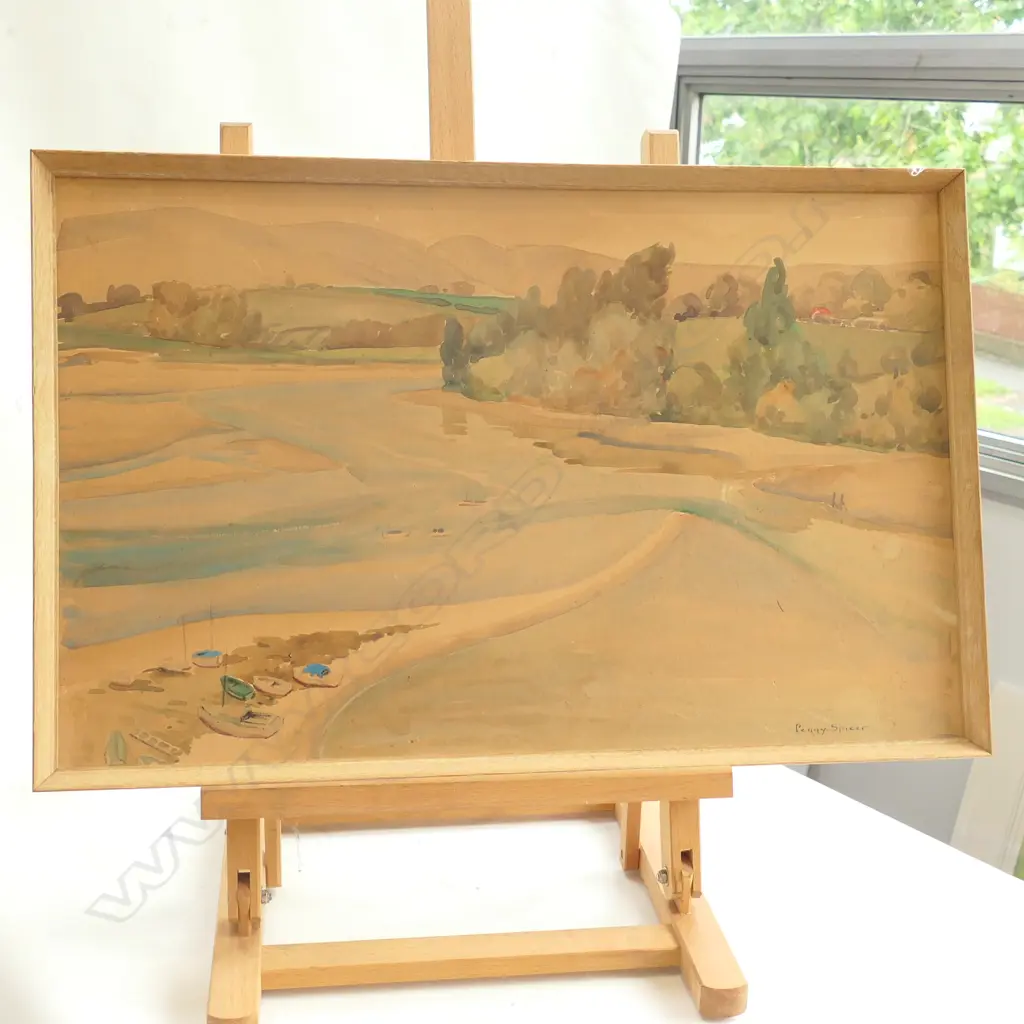 PEGGY SPICER W/C EXT. ESTUARY SCENE BOATS 345X545mm Image 1++