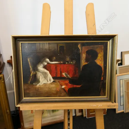 FIGURAL INTERIOR SCENE OIL ON BOARD SGD. S. GOLDSMITH280 X 420MM 